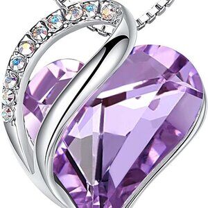 Necklaces for Women Infinity Love Birthstone Heart Crystal Pendant Silver Plated